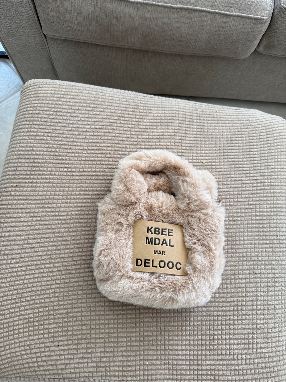 NWOT Plush Beige Mini “Teddy” Handbag